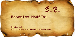 Bencsics Noémi névjegykártya